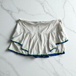 LUCKY IN LOVE White Blue Green Ruffle Tiered Pickleball Tennis Skort Size Medium